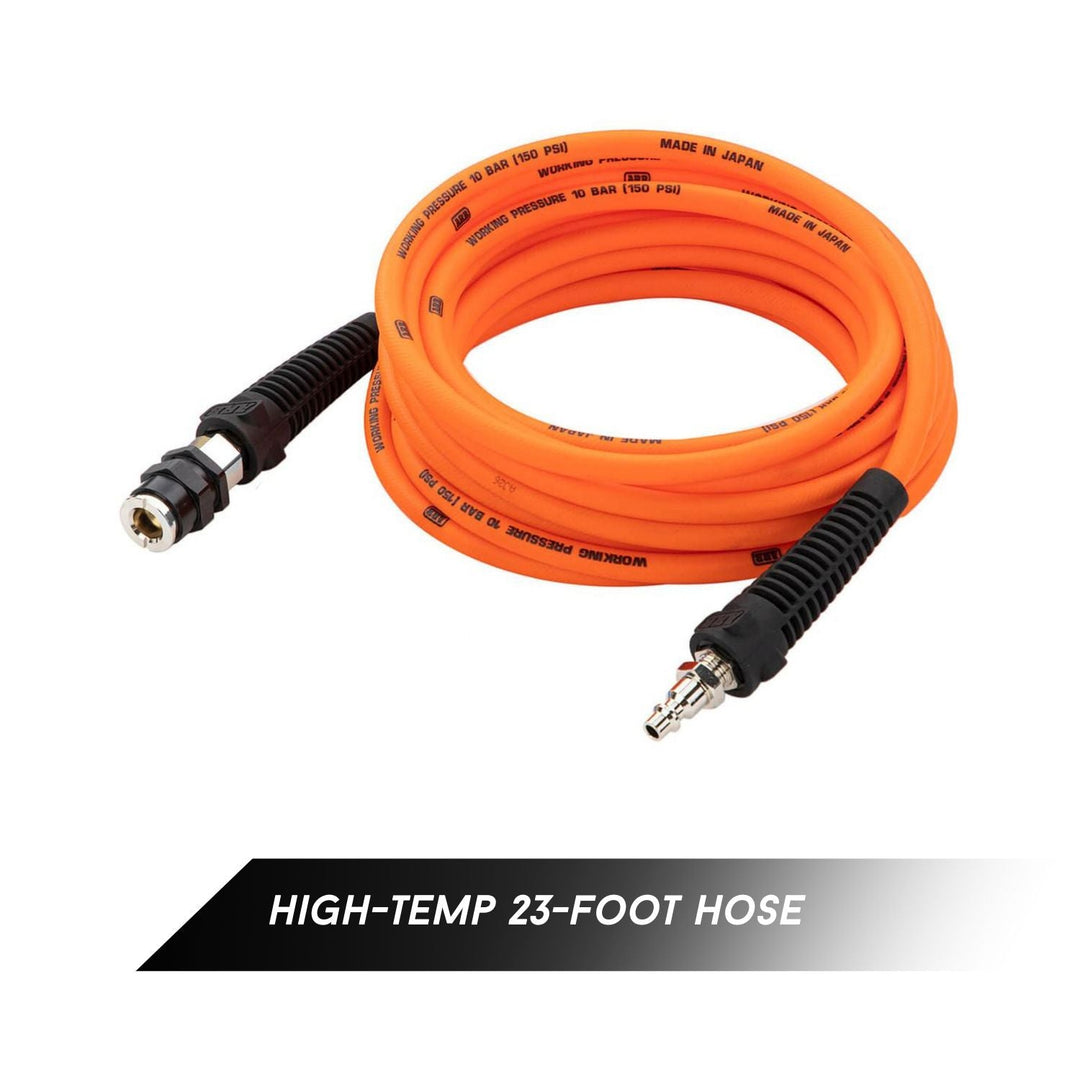 Coiled high-temp 23-foot hose with arb tire inflation kit us standard on a white background