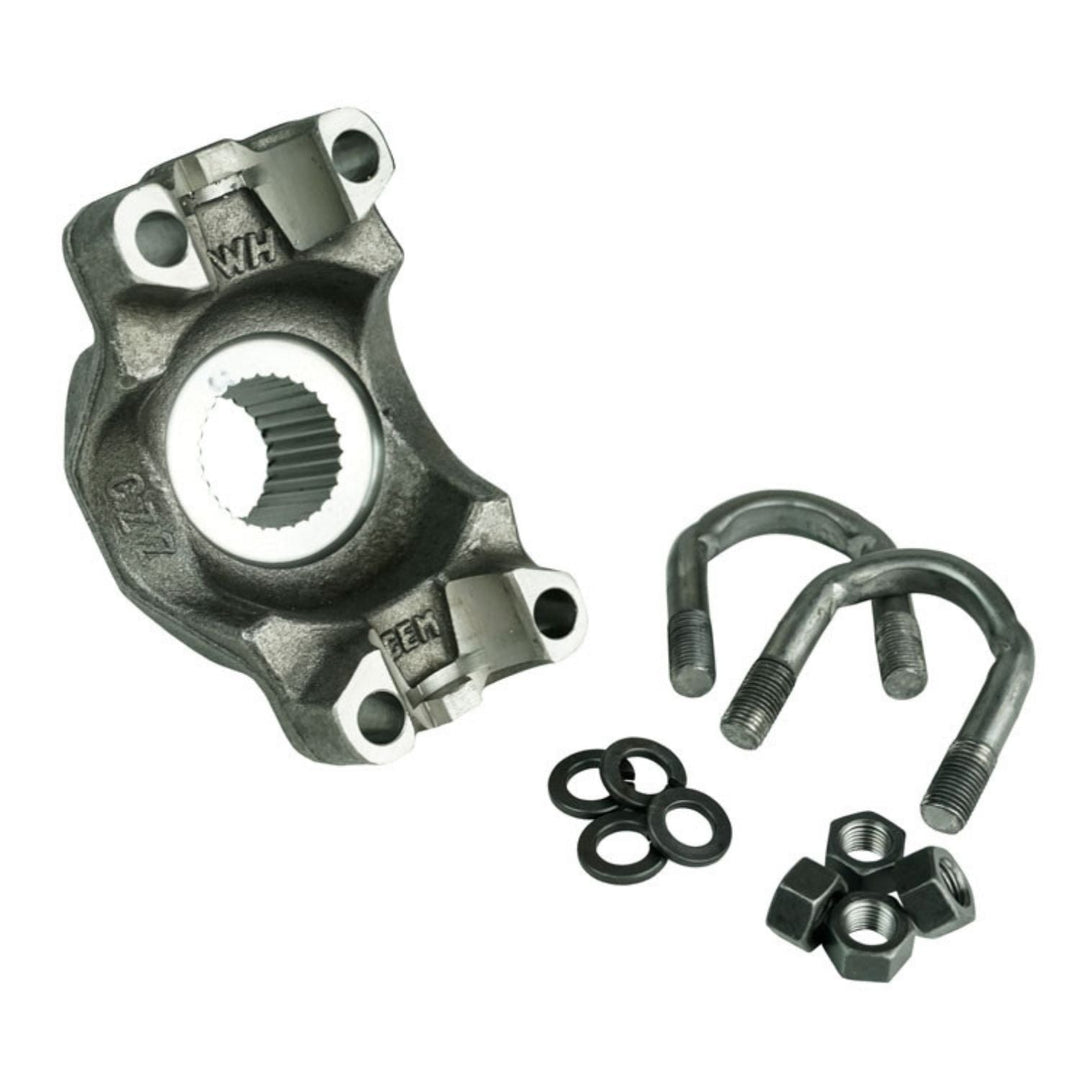 1410 Dana 60 Forged U-Bolt Yoke with bolts and washers on a white background