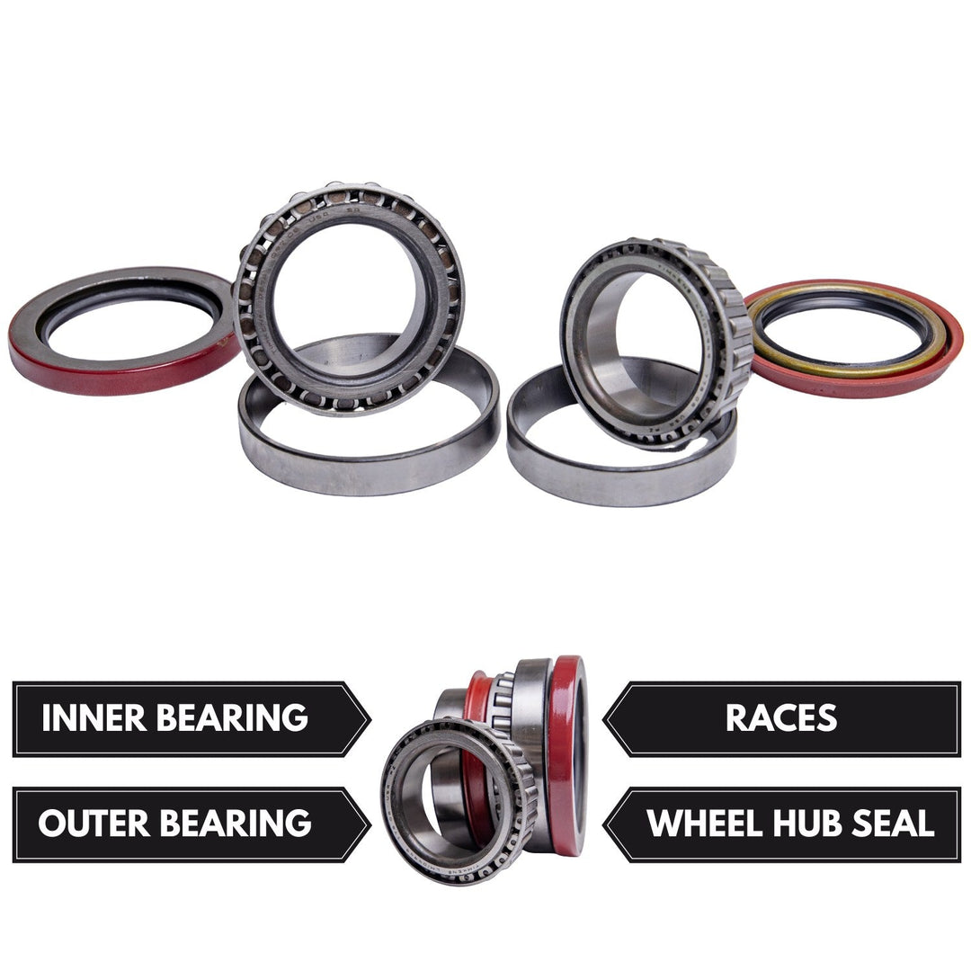 Spicer Dana 60 kingpin bearing and race replacement components on white background