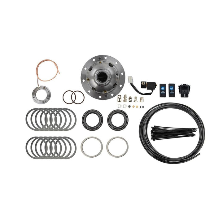 35 spline Dana 44 locker parts including bearings and wiring on a white background
