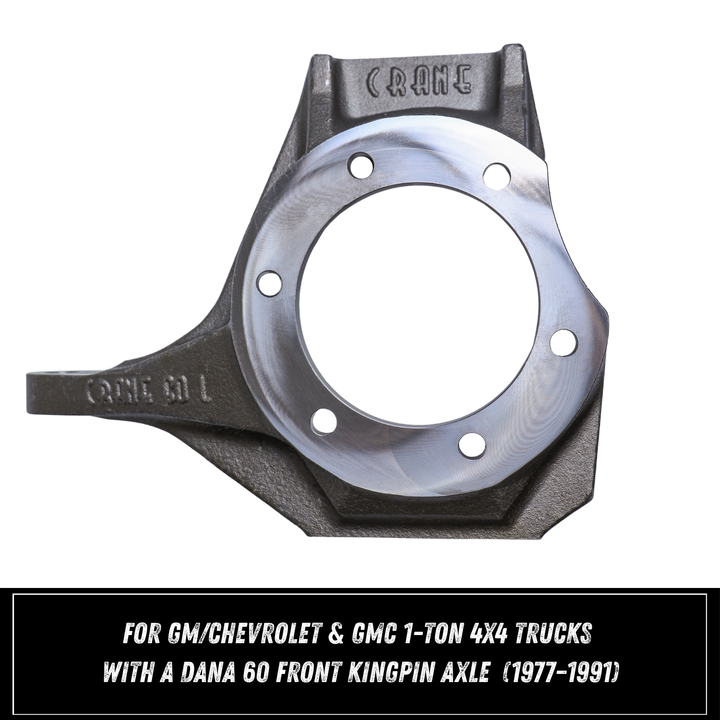 Off-road Dana 60 knuckle upgrade USA made with text indicating compatibility, on a white background