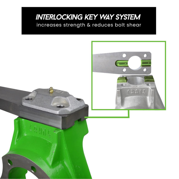 Dana 60 high steer arm setup with interlocking key way system feature highlighted