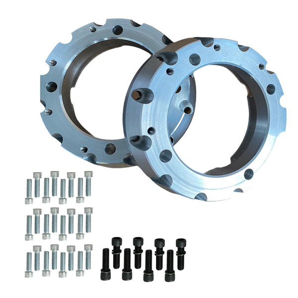 2005+ Super Duty unit bearing adapter kit with bolts on a white background