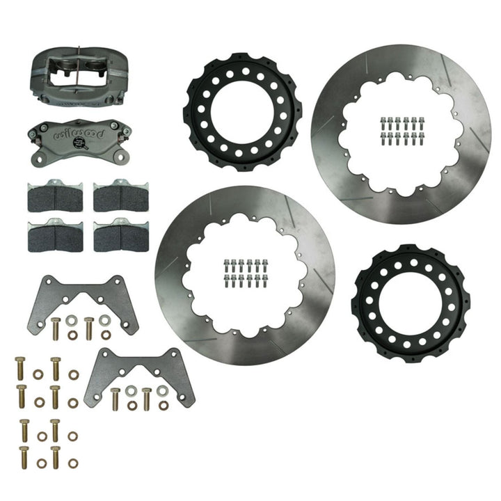 Super Duty lightweight Wilwood brake kit including rotors, pads, and hardware on a white background