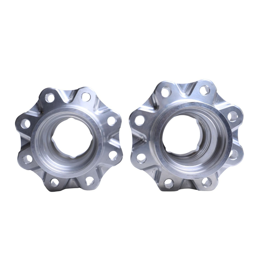 two GM 14-Bolt 30-spline aluminum hubs on a white background