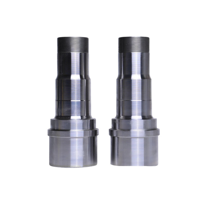 Two 14 bolt 30 spline aluminum wheel hubs on a white background