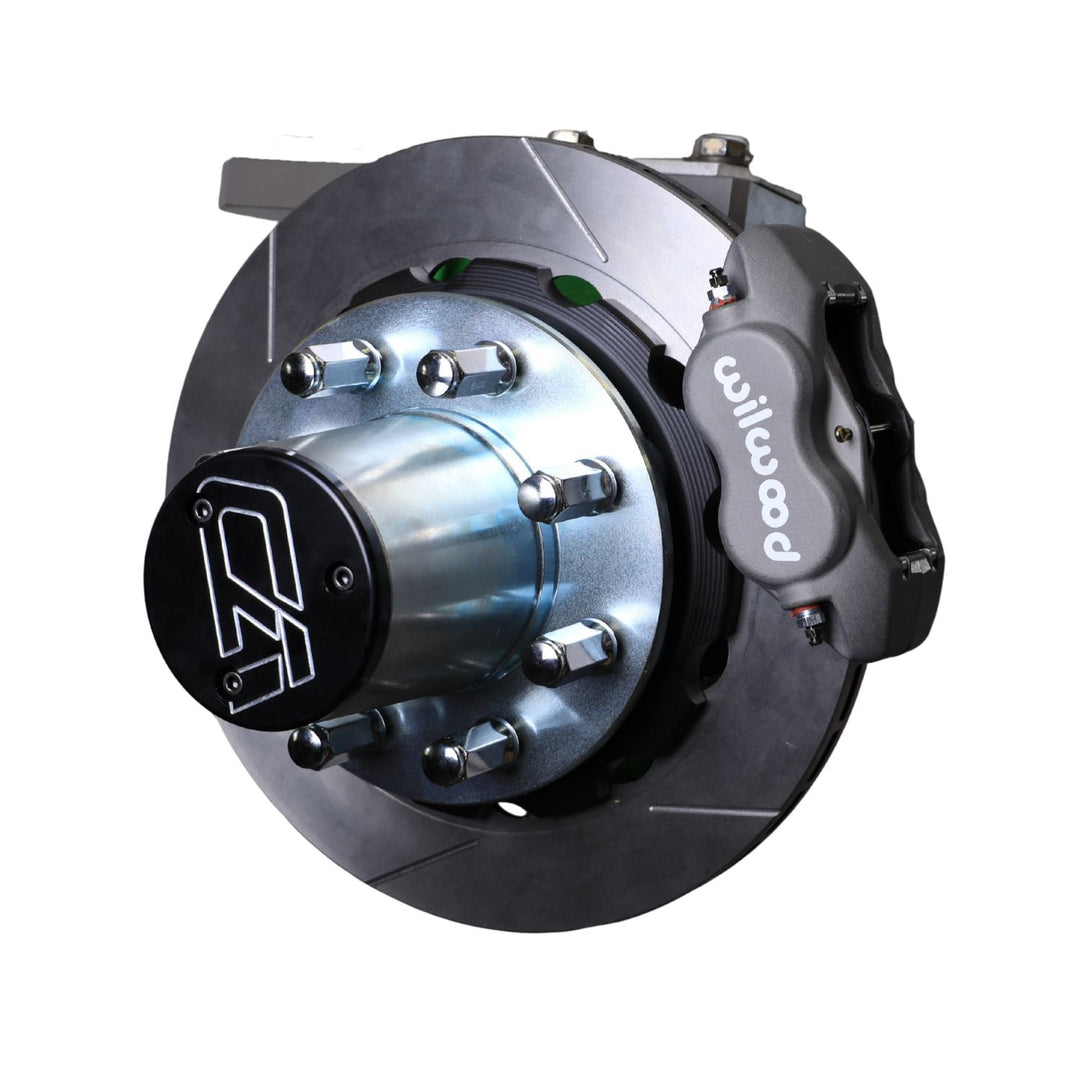 Close-up of a Dana 60 kingpin 8 lug brake kit with &