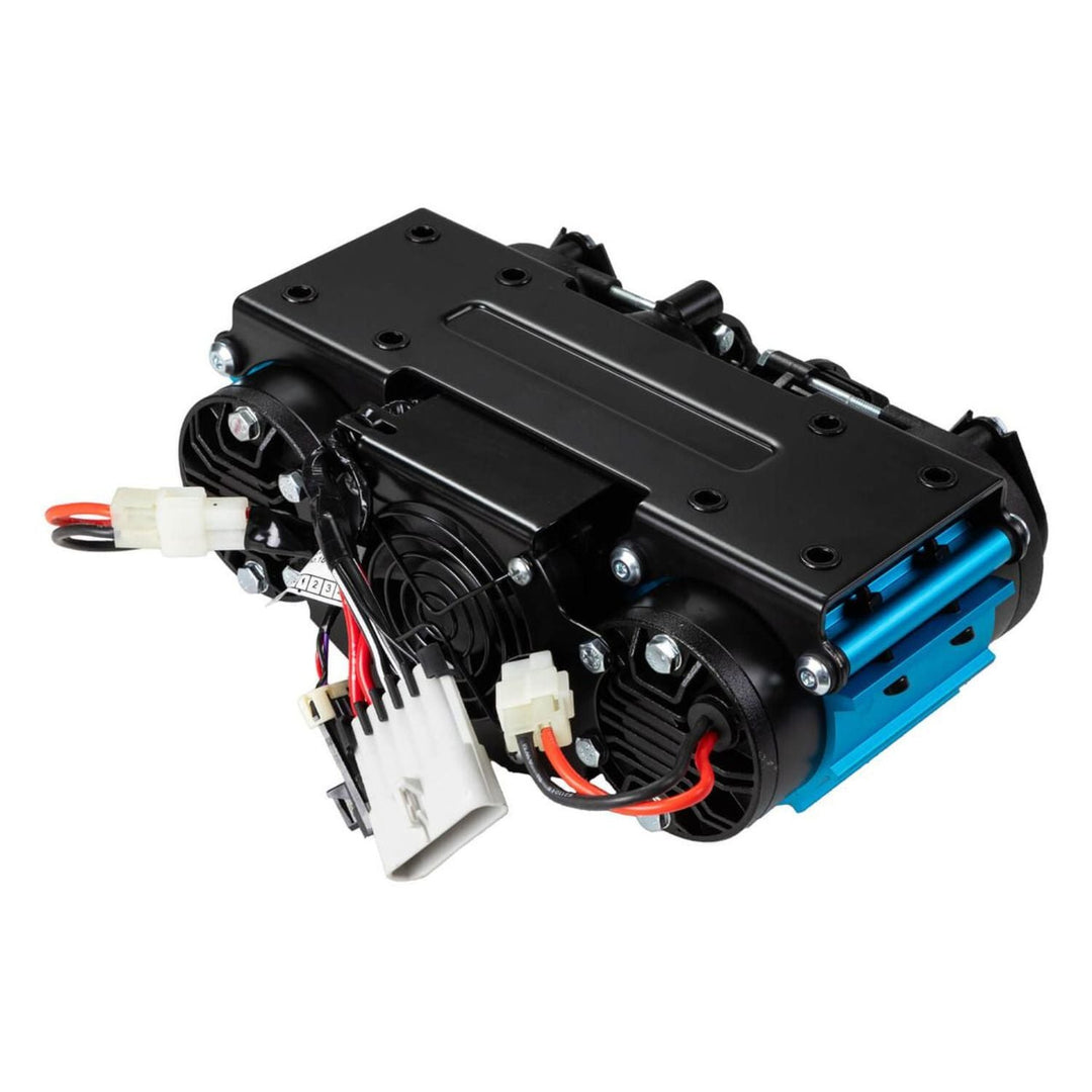 heavy duty off-road onboard air system with black and blue components on a white background
