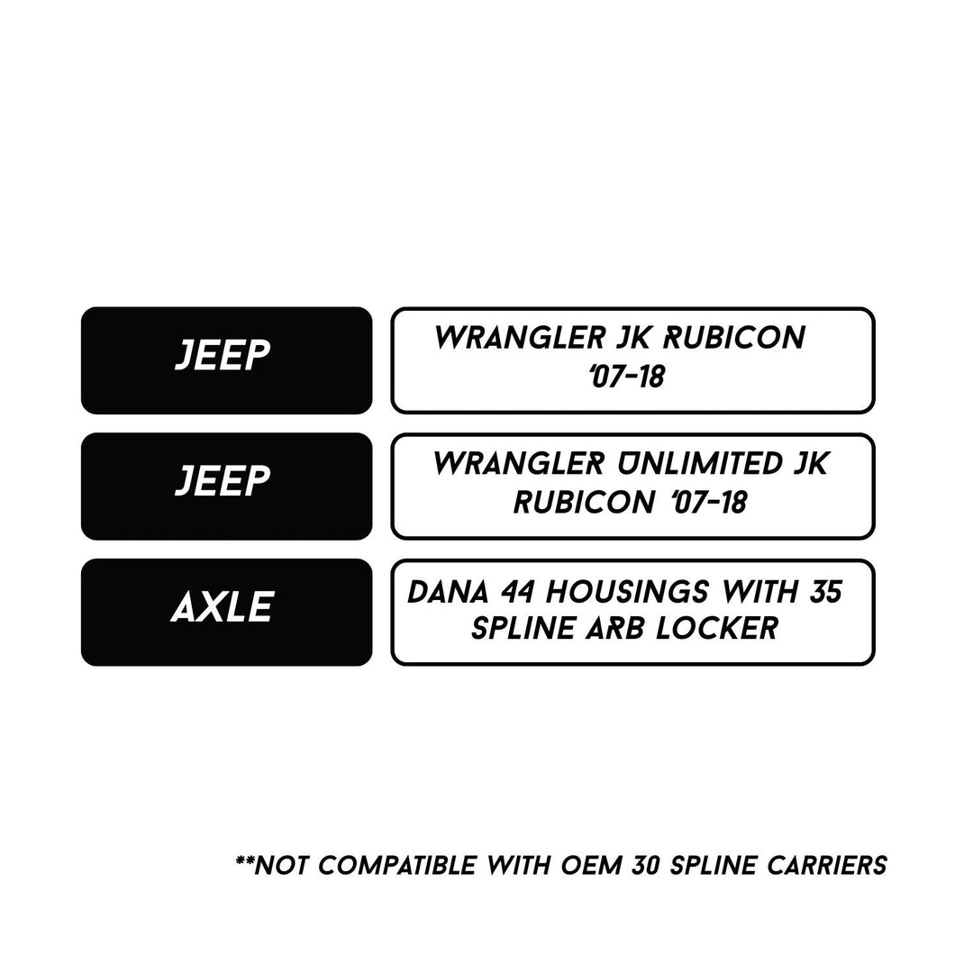 fitment information for Jeep jk rubicon arb locker axle kit on a white background