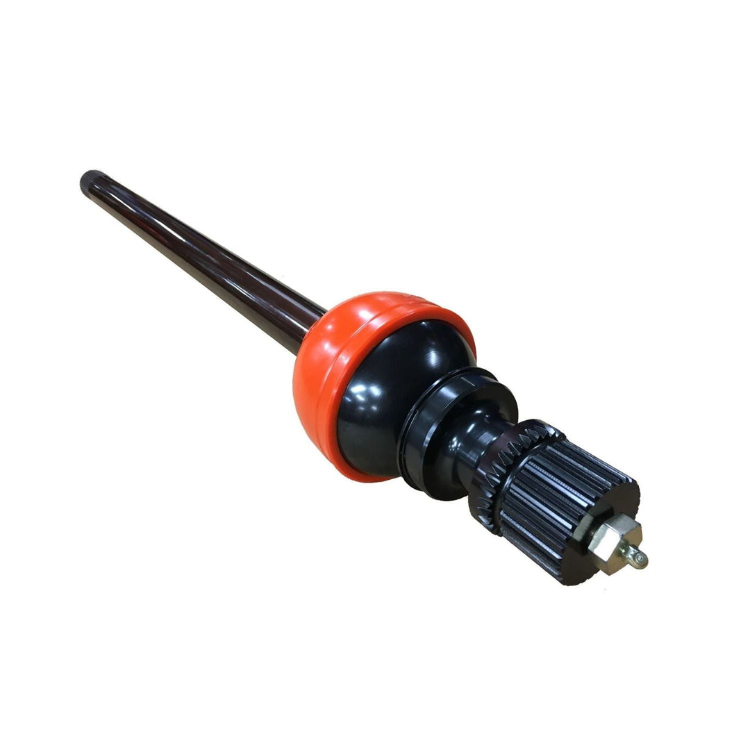 Black and orange RCV Big Bell Dana 60 CV axle on a white background