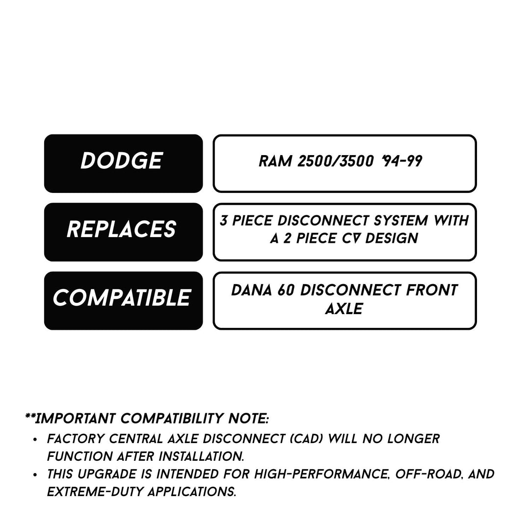 RCV Dana 60 Disconnect 300M CV Axle Set for Dodge Ram 2500/3500 (’94–’99)