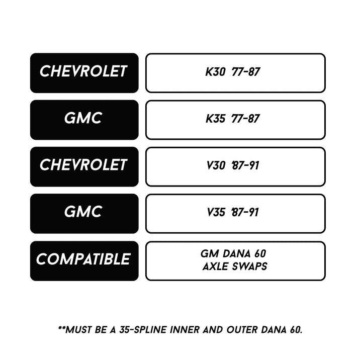 RCV 35-Spline Dana 60 CV Axle Set for GM 1-Ton