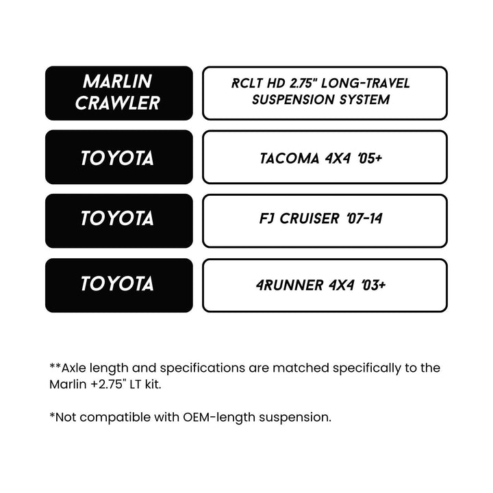 RCV IFS 300M CV Axle Set for Toyota FJ Cruiser, 4Runner, & Tacoma (Marlin Crawler +2.75 LT)