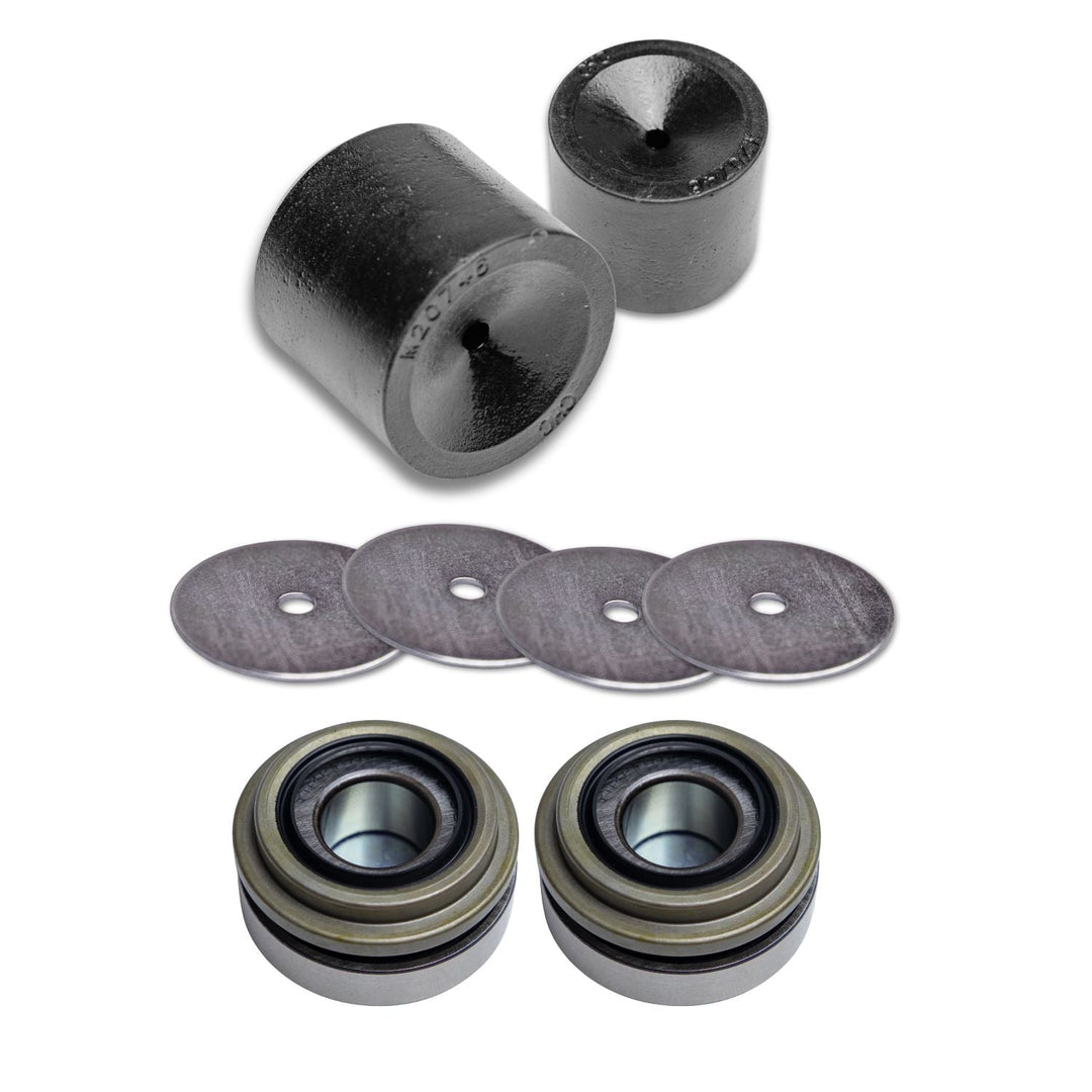 Dana 60 kingpin spring eliminator kit including bearings and shims on a white background