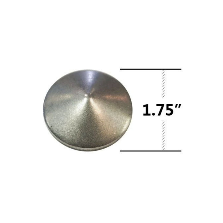 Steel concave tube cap with a measurement label indicating &