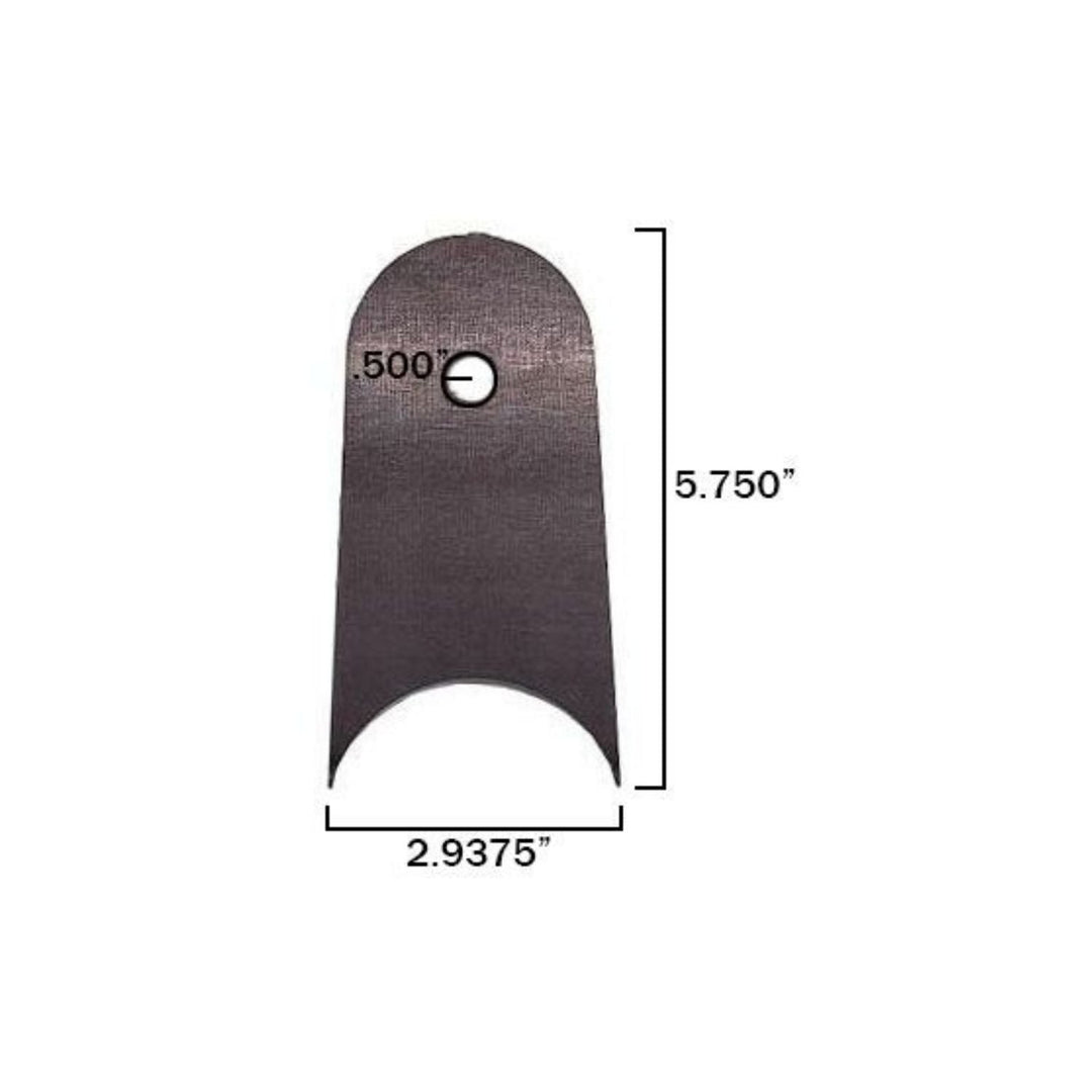 Measurement chart of a long suspension link tab with dimensions labeled on a white background