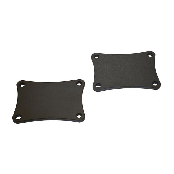 Two black Chevy ls swap engine mount plates on a white background