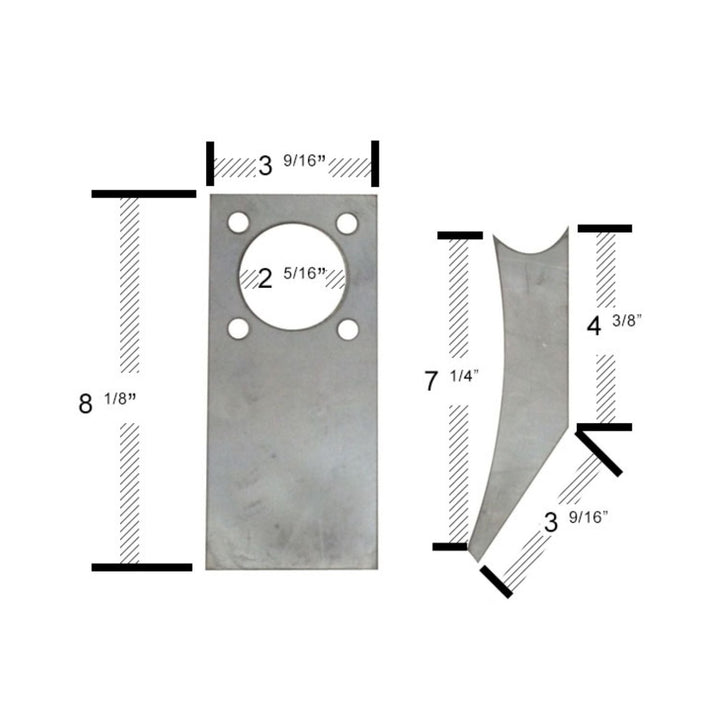 weld on tube steering valve bracket with dimensions on a white background