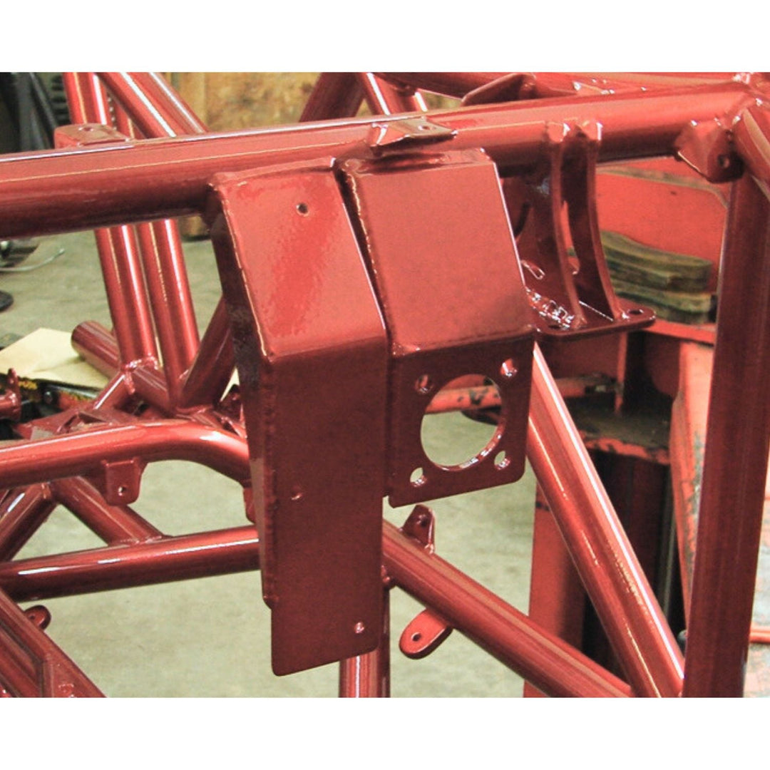 full hydro orbital valve mount welded and installed on a red chassis