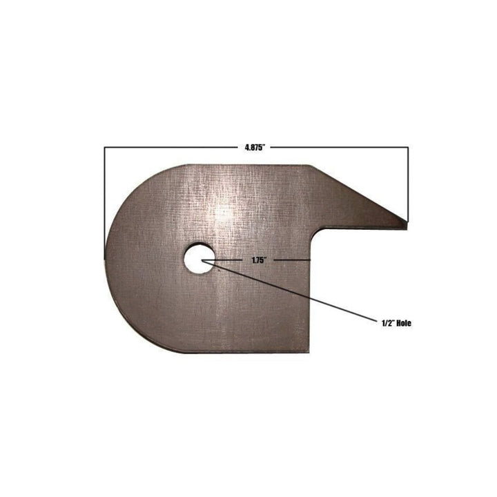  front axle suspension link bracket with dimensions labeled on a white background
