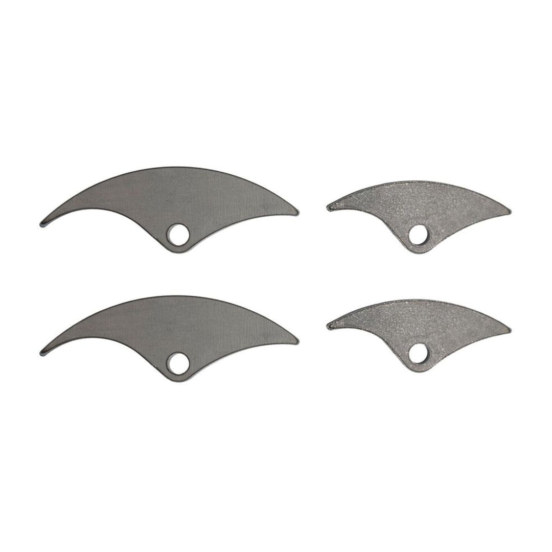 Four steel shock mounts for shock hoops on a white background