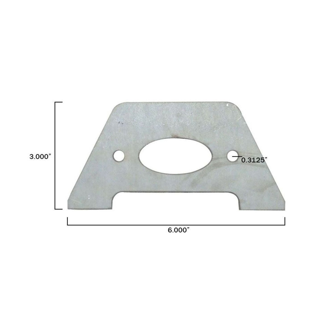 Weld On steel external fuel pump bracket
 with dimensions on a white background