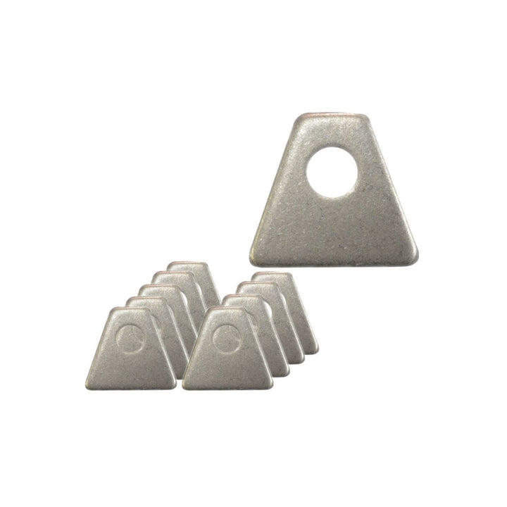 Set of weld on flat panel tabs on a white background