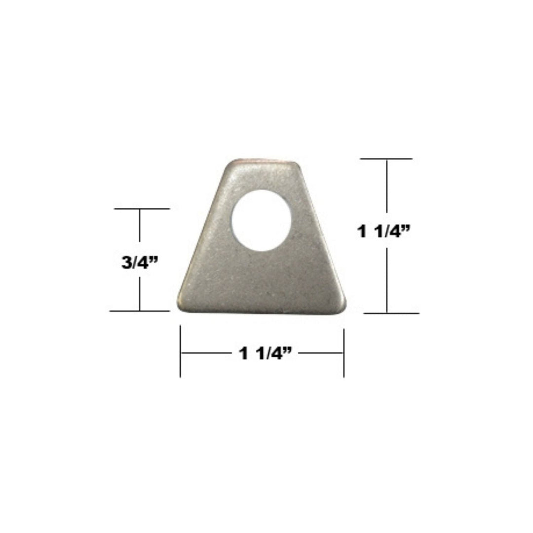 laser cut flat mounting tabs with dimensions labeled on a white background