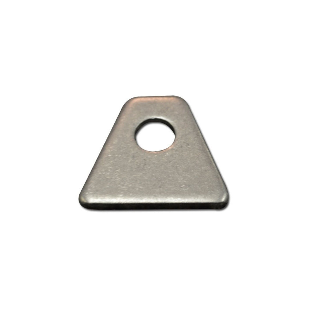 bolt on flat panel tab with a 3/8" hole on a white background