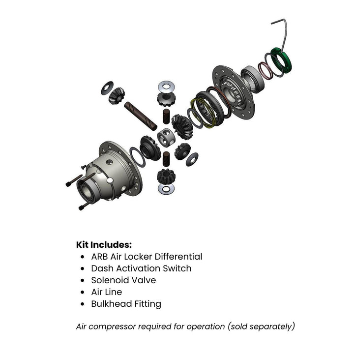 ARB Dana 44 air locker 3.92 and up assembly with labeled parts on a white background