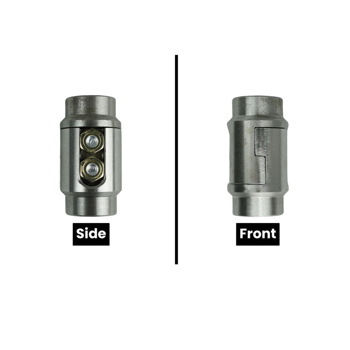 4140 chromoly tube connector shown from side and front views on a white background