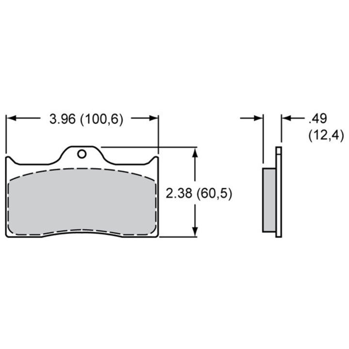 Technical drawing of Wilwood 7112 street performance brake pads with dimensions labeled