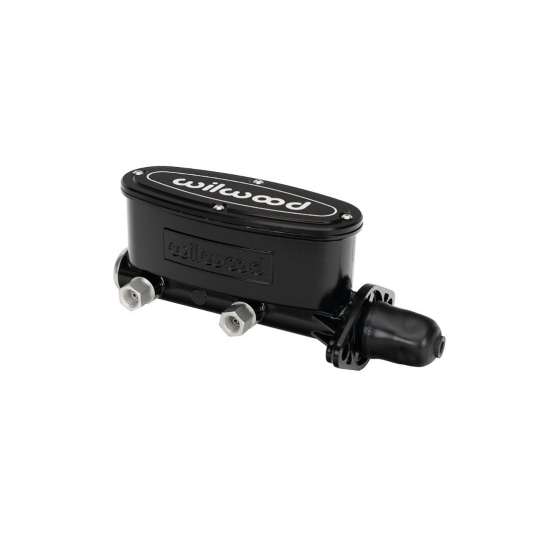 Black Wilwood master cylinder for power brakes with 'Wilwood' branding on a white background