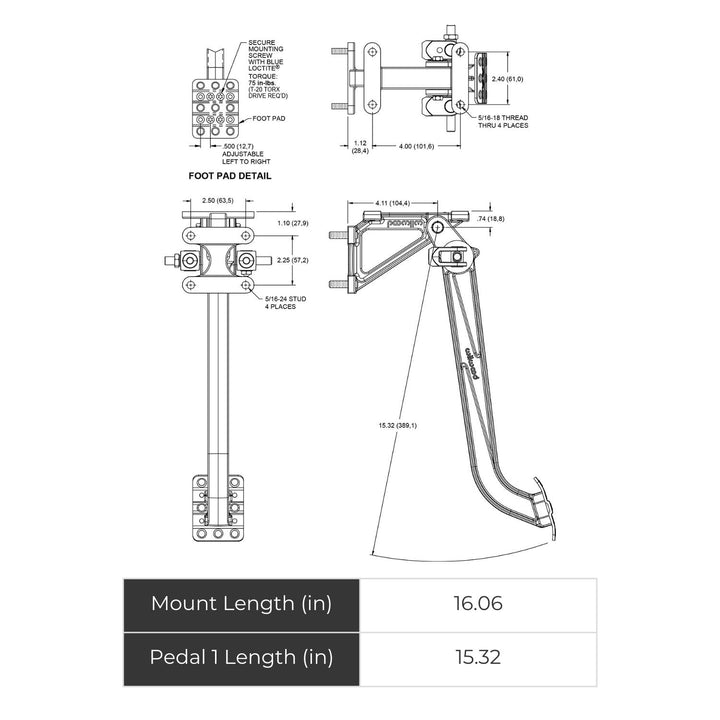 Technical diagram of a Wilwood forward mount brake pedal balance bar with dimensions and details.
