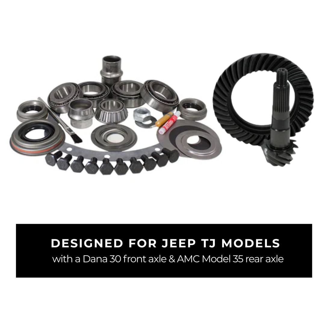Yukon gear package designed for Jeep Wrangler TJ models on a white background